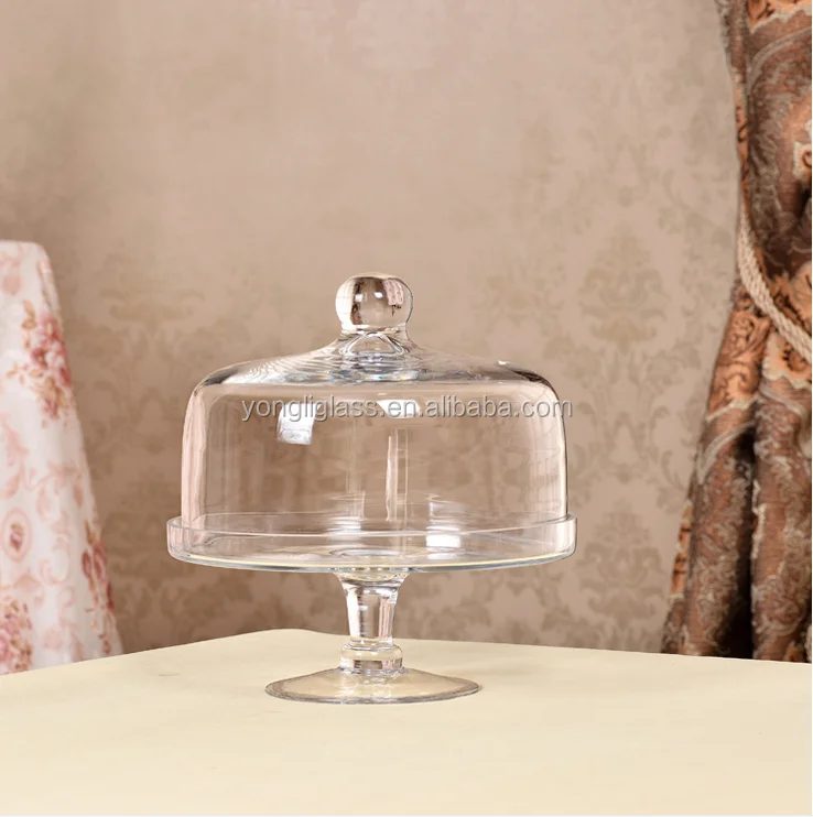 New products hand brown glass cake dome,glass dome with base