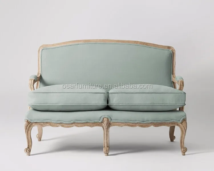 Osar French Country Style Blue Fabric Two Seater Wooden Sofa Osar French Country Style Blue Fabric