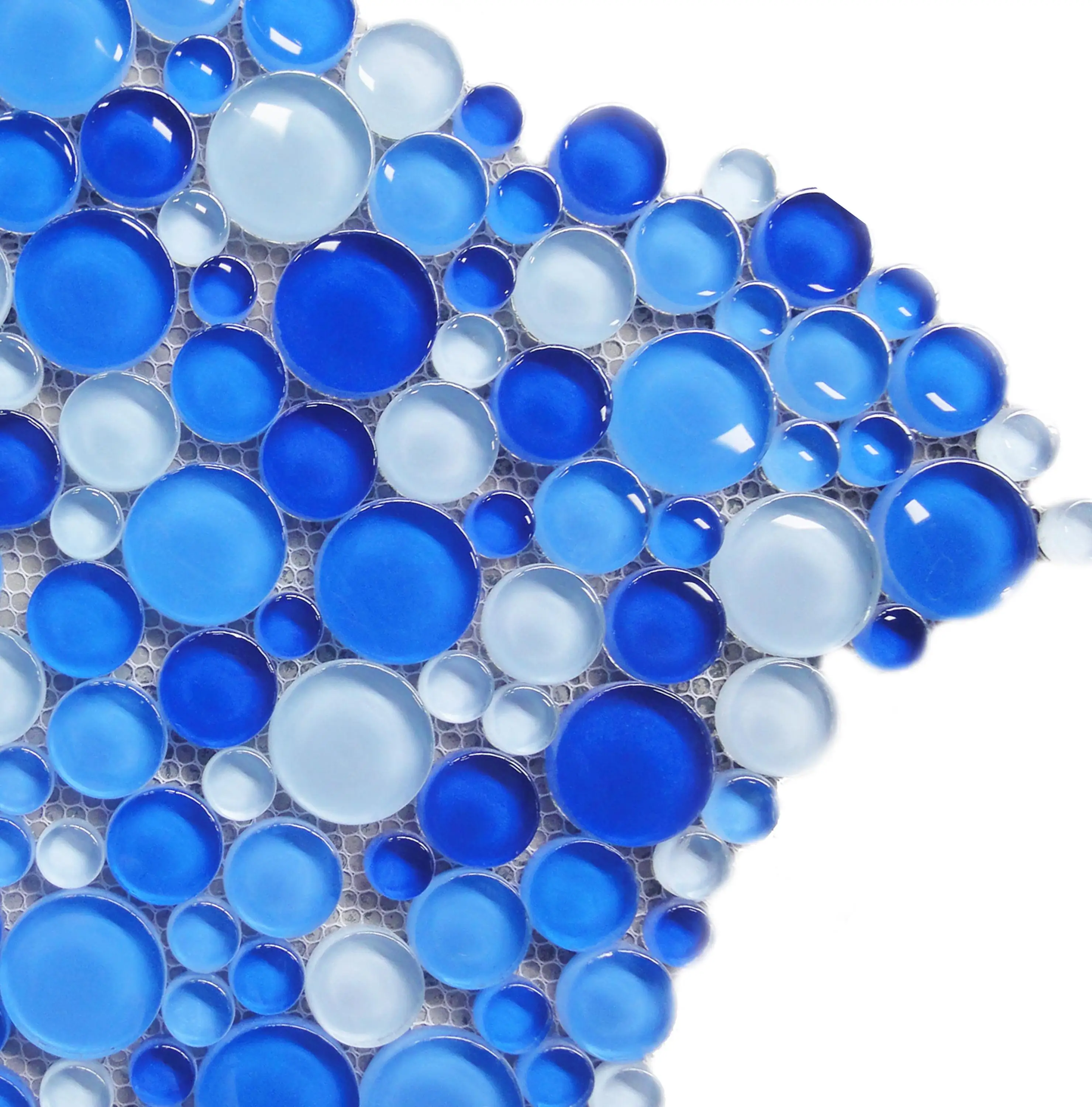 Aqua Bubble Round Blue Glass Mosaic Tile, Blue Glass Mosaic, Blue Mosaic Tiles