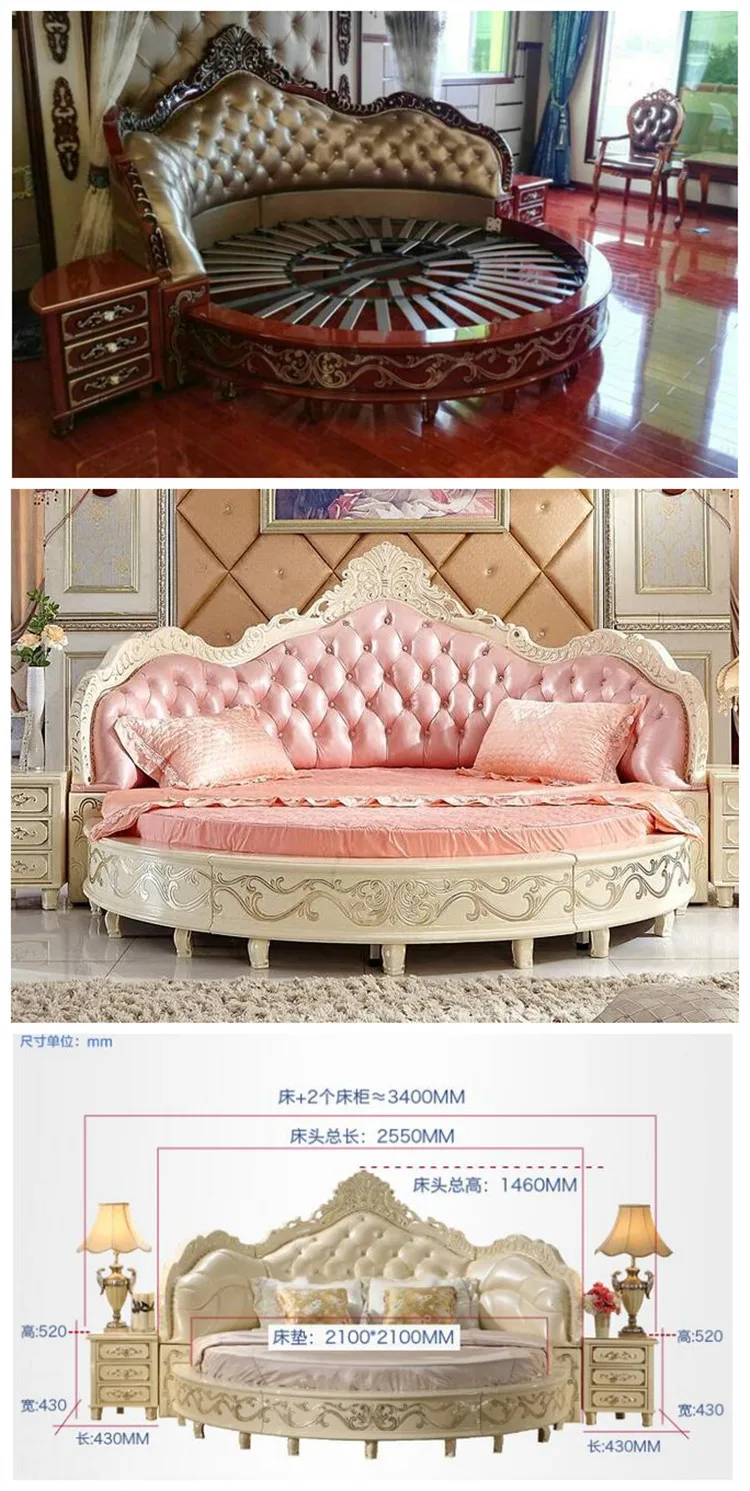 European Classical Style King Size Solid Wood Round Bed /genuine