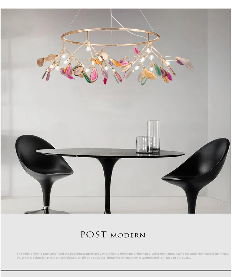 Contemporary hot-selling custom designer interior decoration agate metal iron chandelier lighting