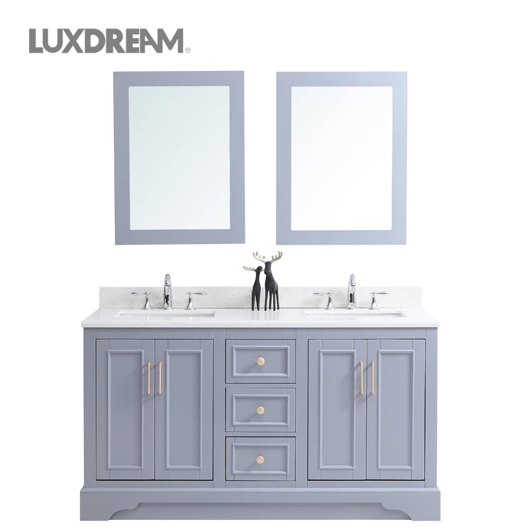 Luxury Light Grey Bathroom Vanity Cabinet With Double Sinks Buy Luxury Bathroom Vanity Light Grey Bathroom Vanity Double Sink Bathroom Vanity Product On Alibaba Com