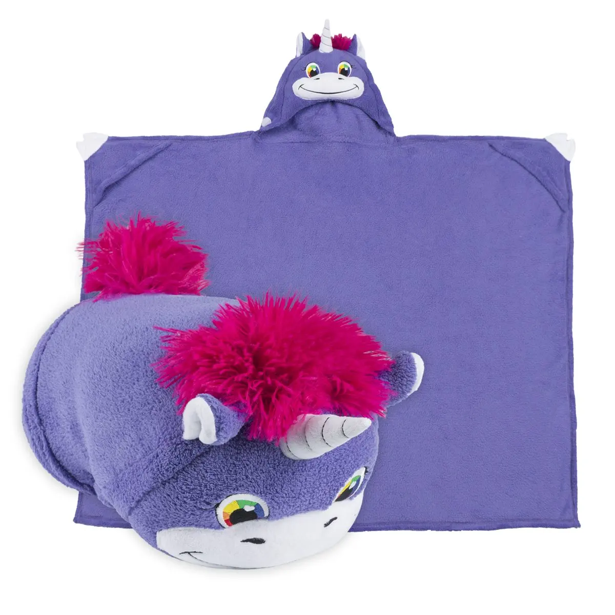 Comfy Critters Stuffed Animal Blanket – Unicorn – Kids huggable pillow and blanket perfect for pretend play, travel, nap time.