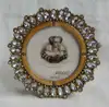 Antique gold round metal photo frame with clear acrylic gems