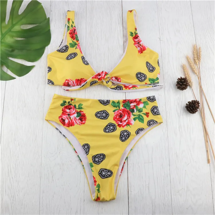 Floral Print Fabric Thong Bikini Women Swim Wear S