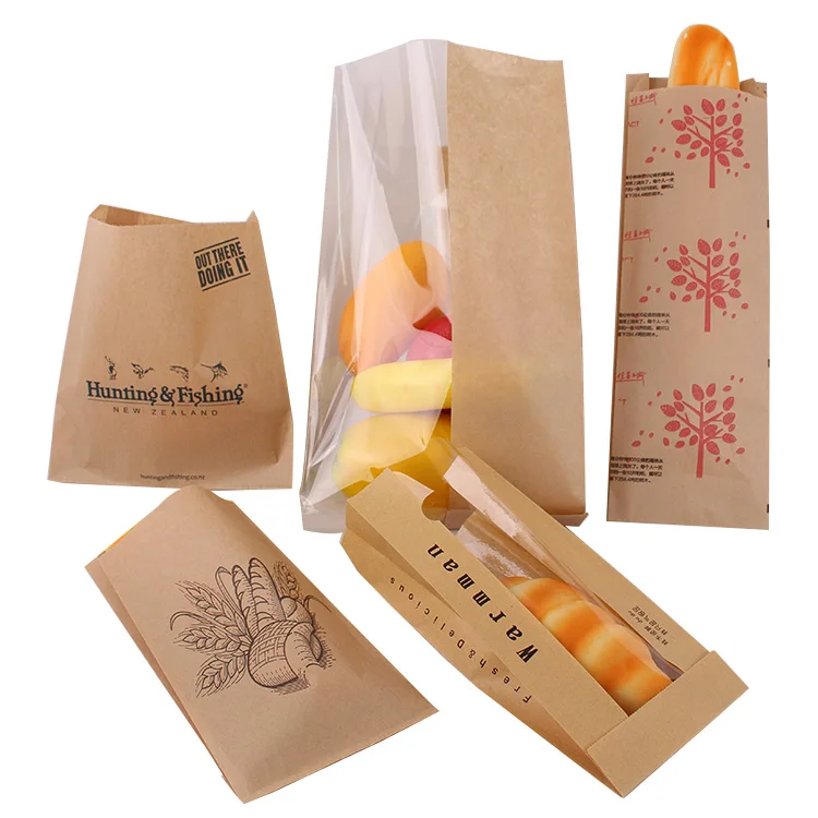 Recyclable Sandwich Bread Food Packaging Brown Paper Bag Custom Kraft