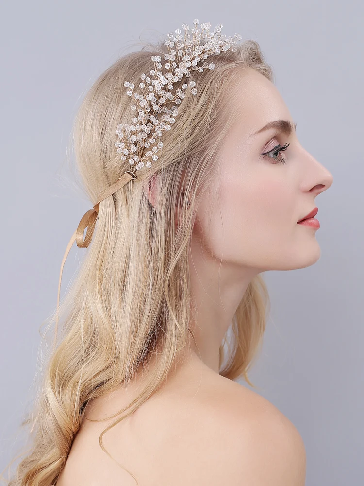 Lady Bridal Wedding Rhinestone Crystal Pearl Branch Hair Band Headband Headpiece 