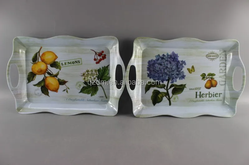 12-15-17" Melamine Serving tray set ,Wave tary with handle