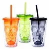 Christmas Funny Gift Double Wall Skull Plastic Tumbler With Straw And Lid For Coffee And Drink