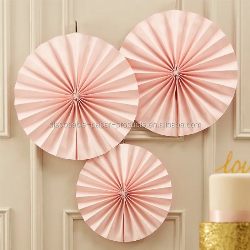 Pastel Pink Fan Party Decorations Backdrop Hanging Paper Fans