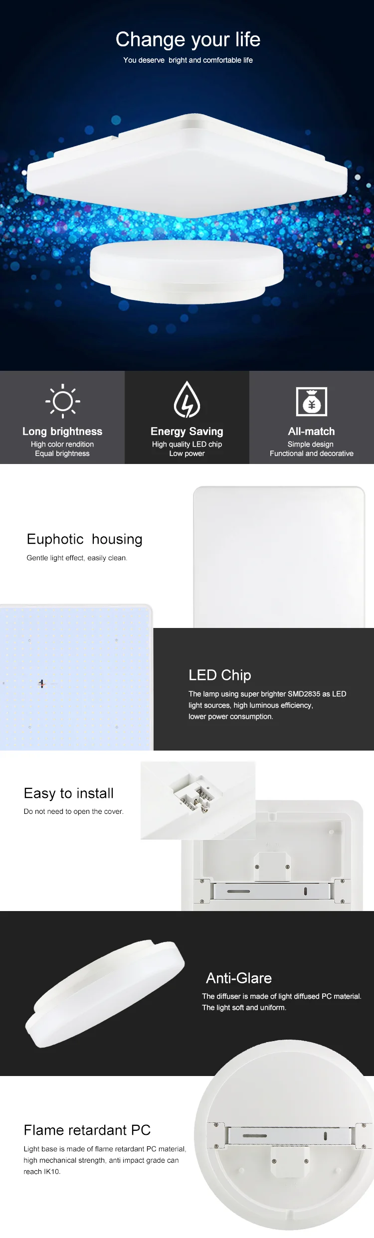 Coulin 15W surface mounted led ceiling light