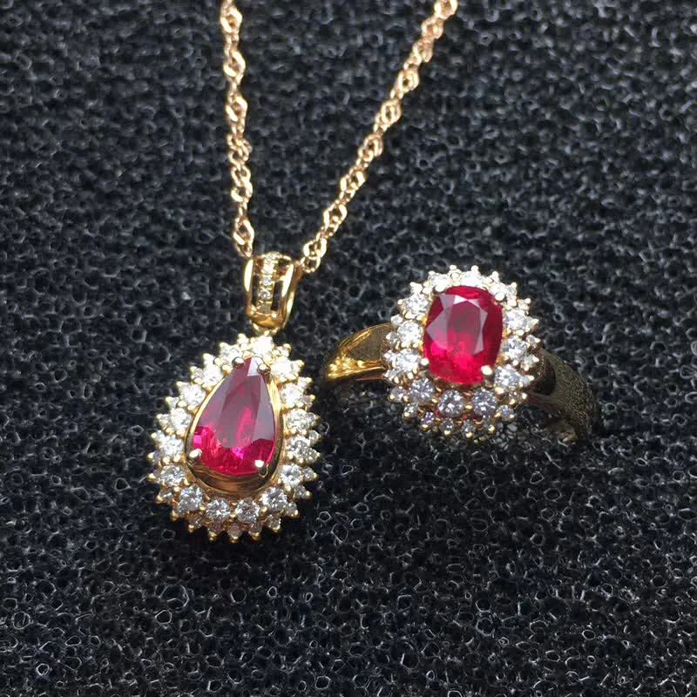 Fashionable Cheap 18k Sri Lanka Ruby Set Pendant Necklace Stud Earring