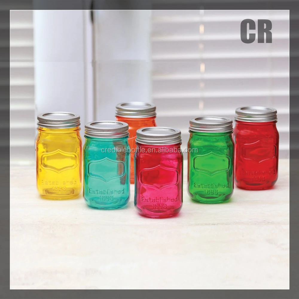 Country Colored Glass Mason Jars With Metal Lids Multicolor Glass Jars 7576