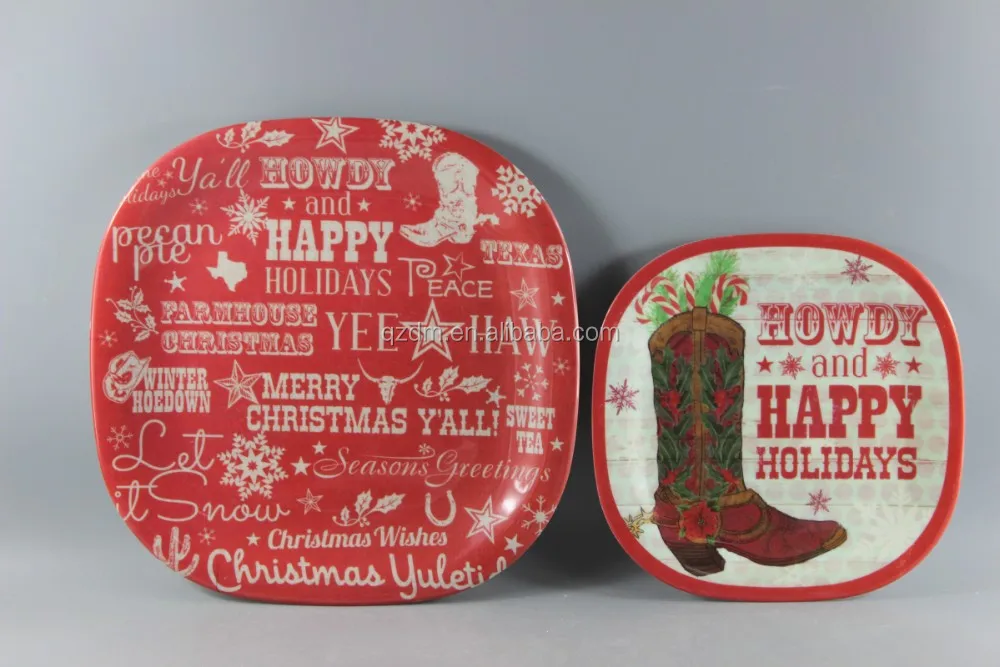 8 Inch And 11 Inch Melamine Square Dish For Xmas Holiday