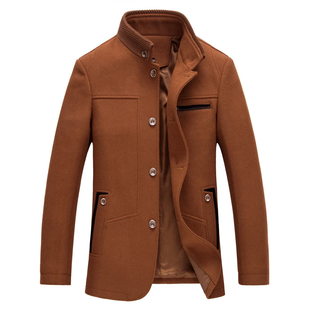 M/&S/&W Mens Winter Stand Collar Single Breasted Coat Woolen Overcoat