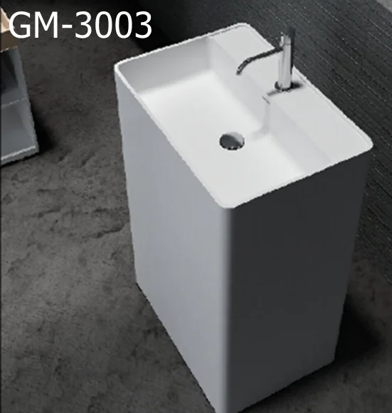 GM-3003 white resin basin rectangular solid surface artificial stone freestanding basin