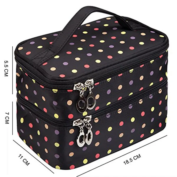 Large Cheap Travel Printing Cute Girls Makeup Bags Double Layer
