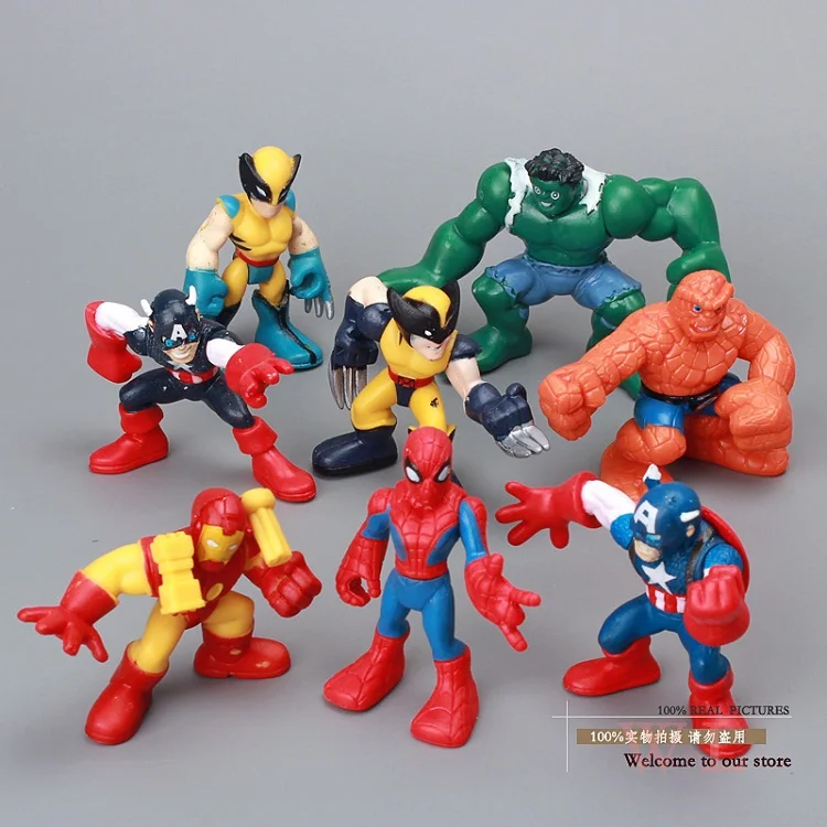 8 Pcs/Lot The Avengers Marvel Superheros Spider Man Mini Action Figures Toys 