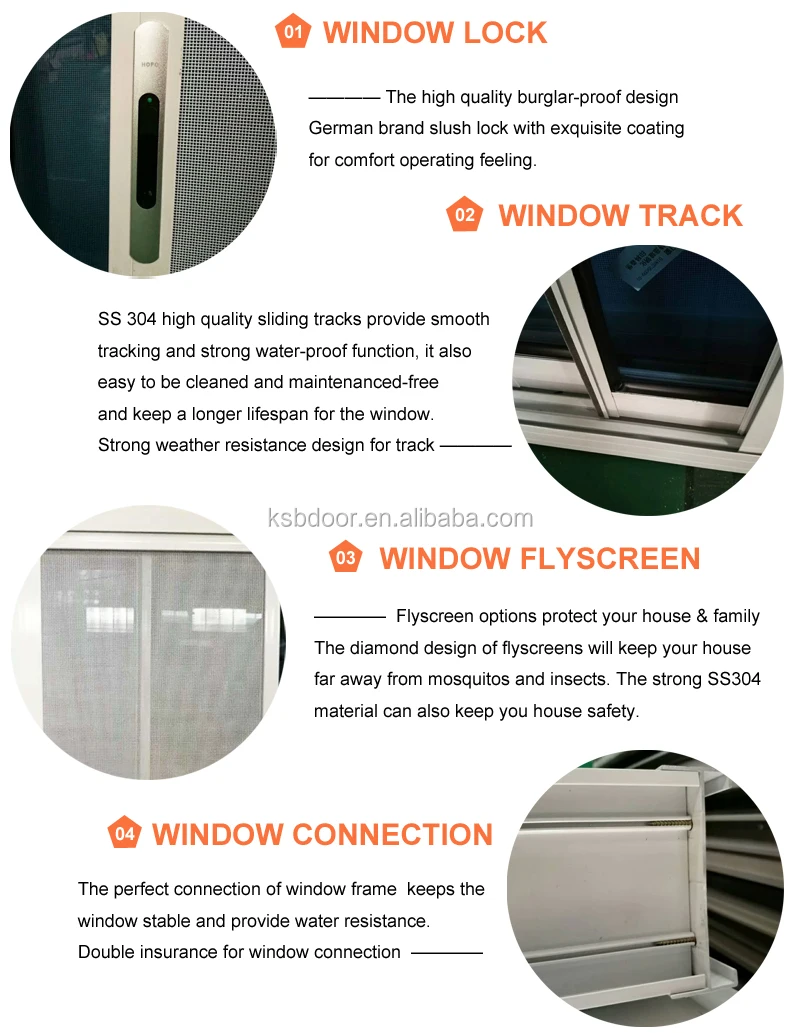 Modern house style horizontal 3 tracks flyscreen sliding glass reception window