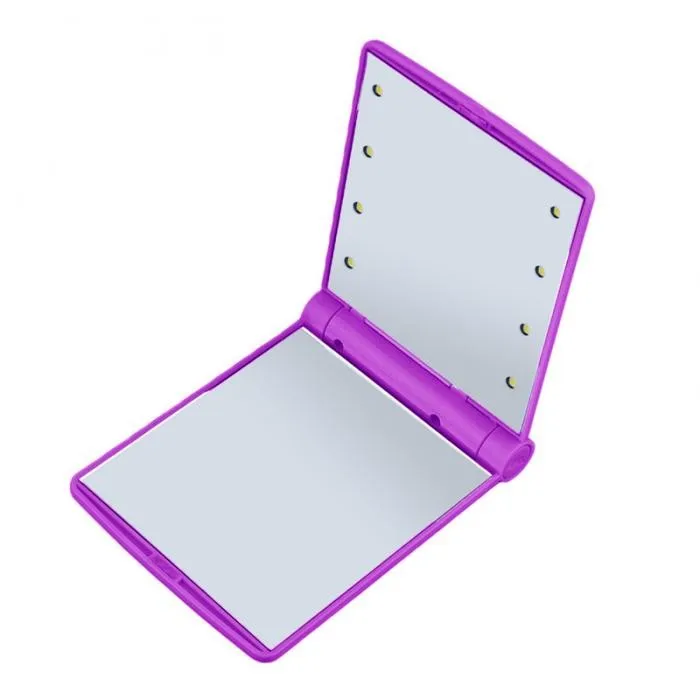 Makeup Mirror Mini Portable Folding Hand Compact Cosmetic Make Up Mirror's Pocket With 8 Led
