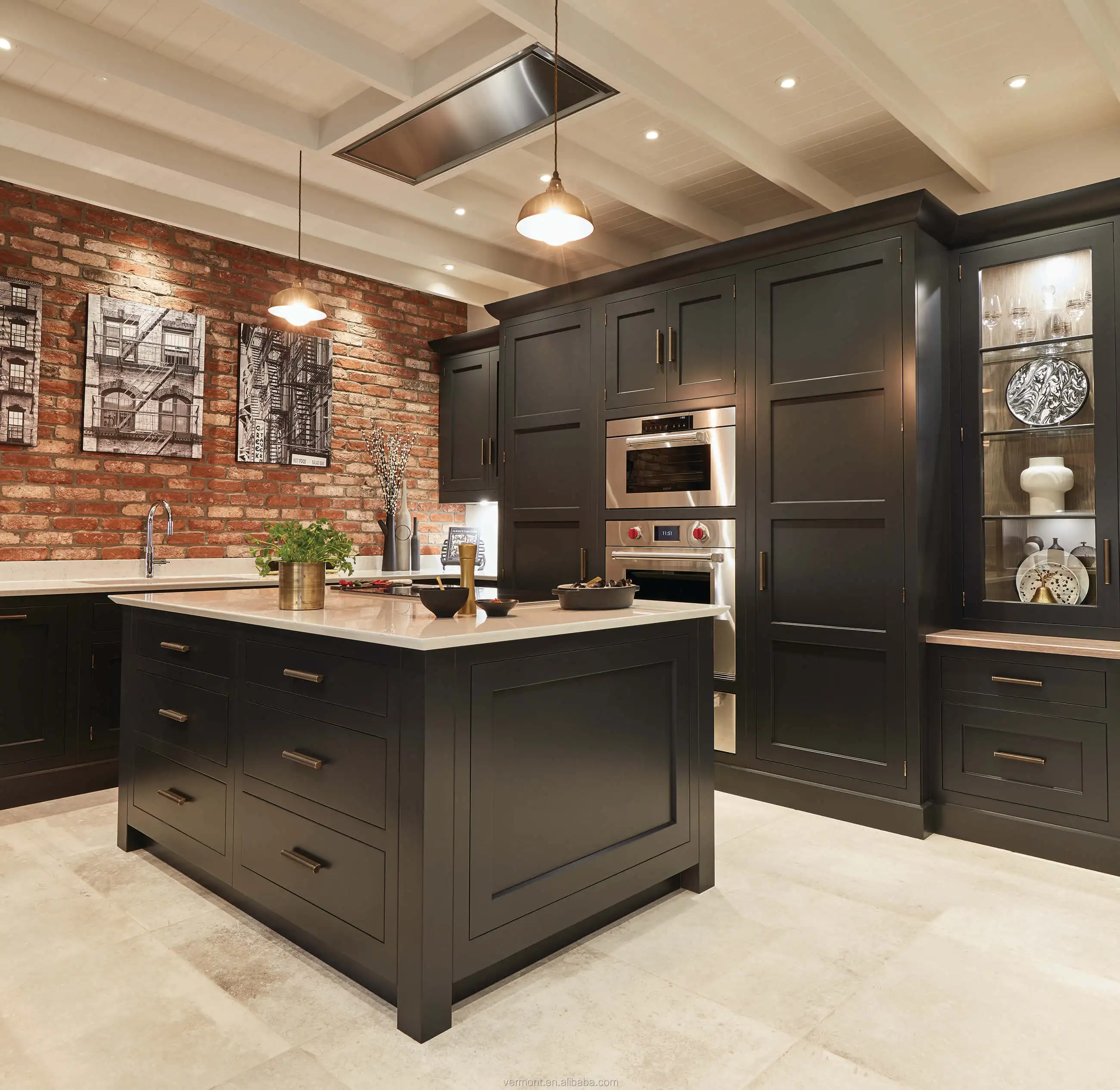 2018 Us Classic Bespoke Black Color Matt Lacquer Shaker Wooden Kitchen Cabinet Designs Modern