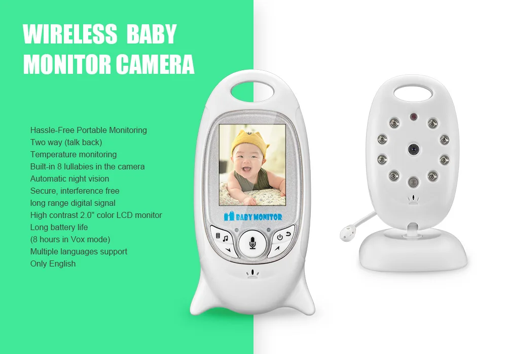 2" Color LCD Baby Monitor Video Audio Camera 2-Way Talk Night Vision Music 