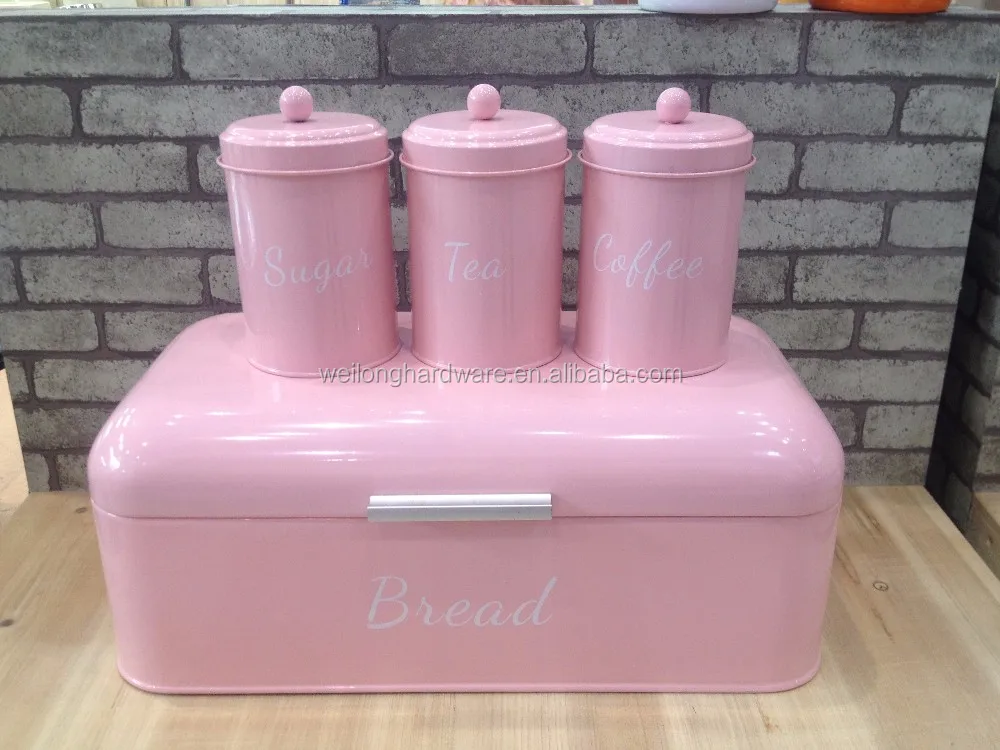 Black Kitchen Canister Set Metal Bread Box Tea Sugar Coffee Pot With