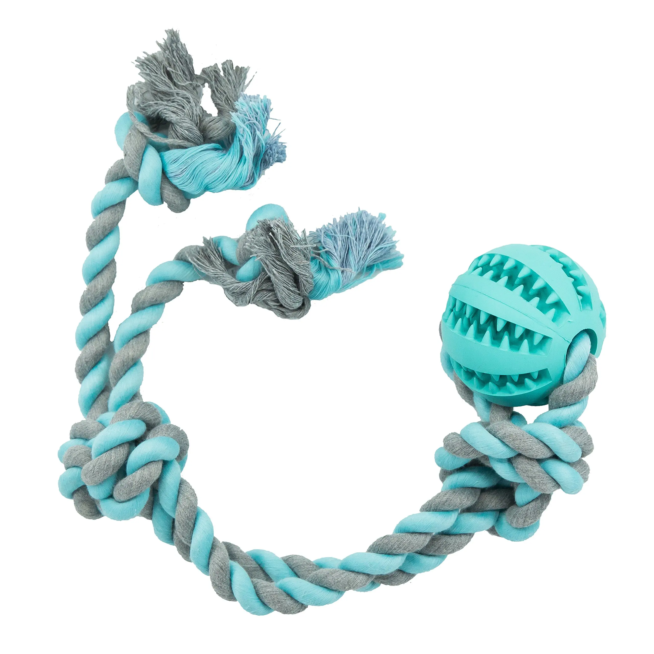 rubber ball on rope dog toy