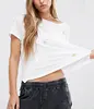 short sleeve round neck 100% cotton tee top womans white fitted t-shirt whole sale