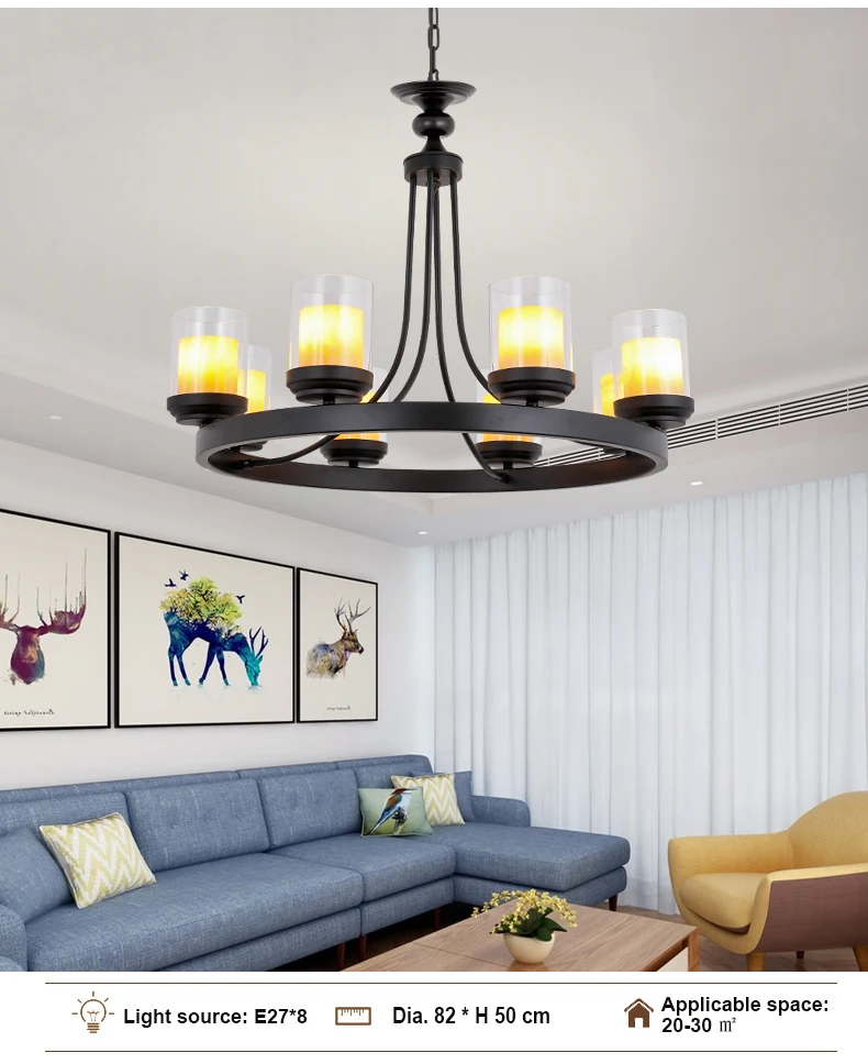 110-220V E27 4 6 8 10 heads glass lampshade marble cover American decor dinning room table pendant light chandelier