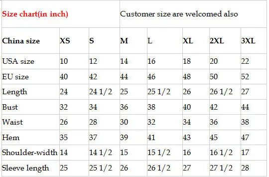 Size Chart For Wish