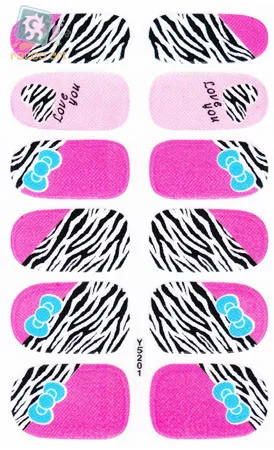 Y5201 Adhesive Nail Art Sticker Pink And Black Zebra Design Nail Wraps Decals Manicure Glitter Decor