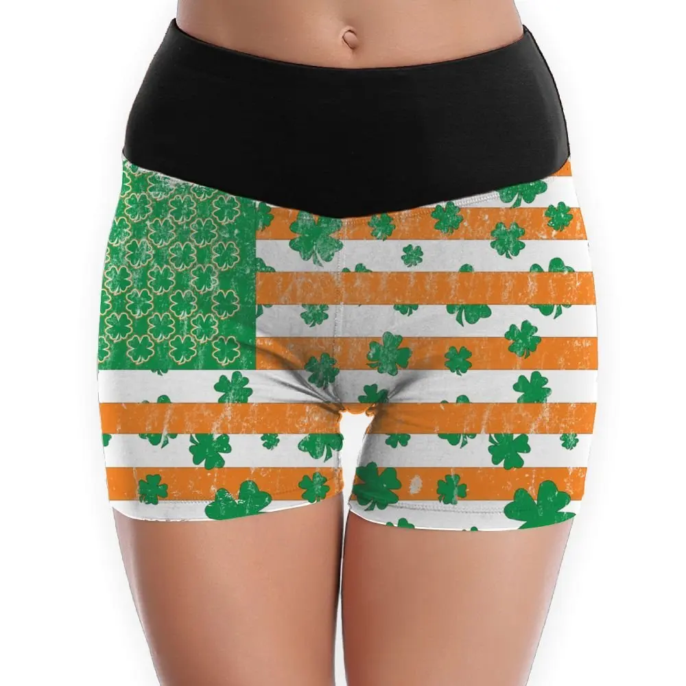 Patricks Day Irish Rainbow Pattern Womens High Waist Yoga Shorts Bike Running Yoga Short Pants St