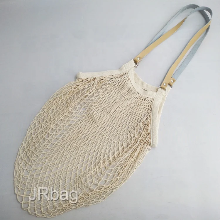 Dongguan Suppliers Net Mesh Market Bag China Factory Eco 100% Cotton Leather Handle for Women Lady Fashion,tote Bag 1 X 1.5cm