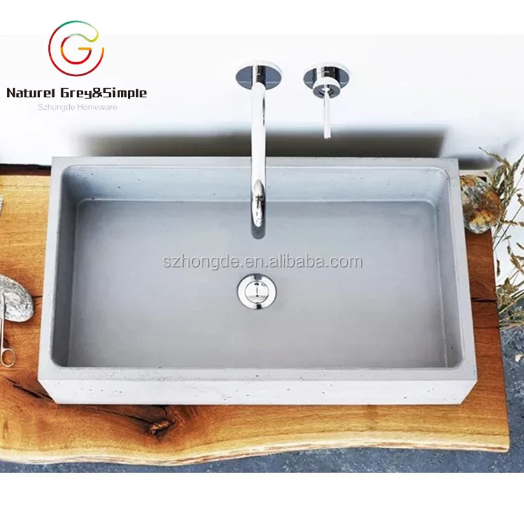 Rectangle Bare Concrete Cement Vessel Wash Basins Bathroom Bare Concrete Cement Vessel Wash Basins