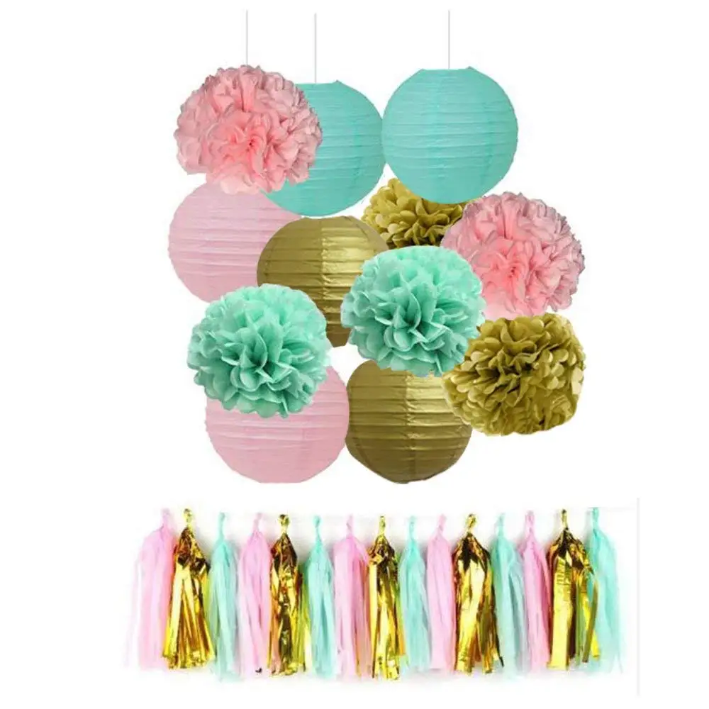 pink and green paper lanterns