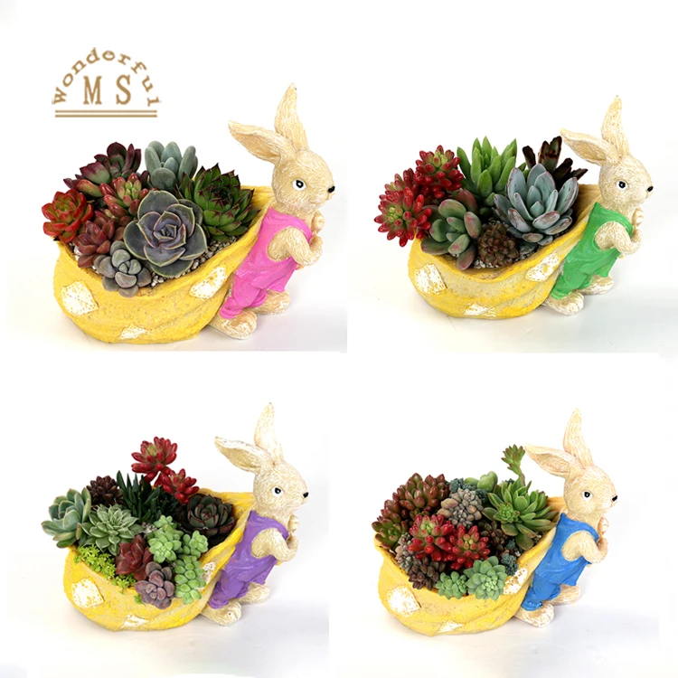 Resin colorful easter rabbit bunny balcony flower pot,flower pot cute,resin easter decoration mini succulent pot