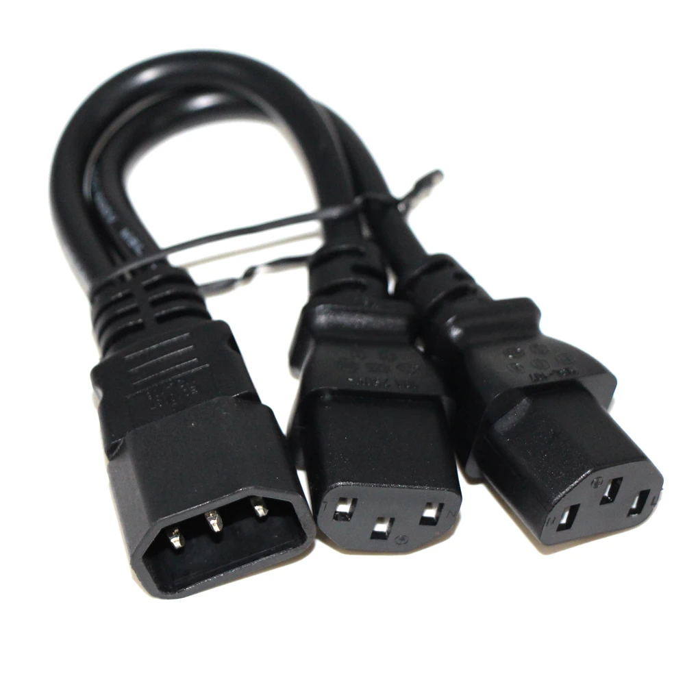 IEC 320 C14 Male Plug to 2 X C15 Female Y Type Splitter Power Cord 1ft C14 to C15 Extension Power Cord 