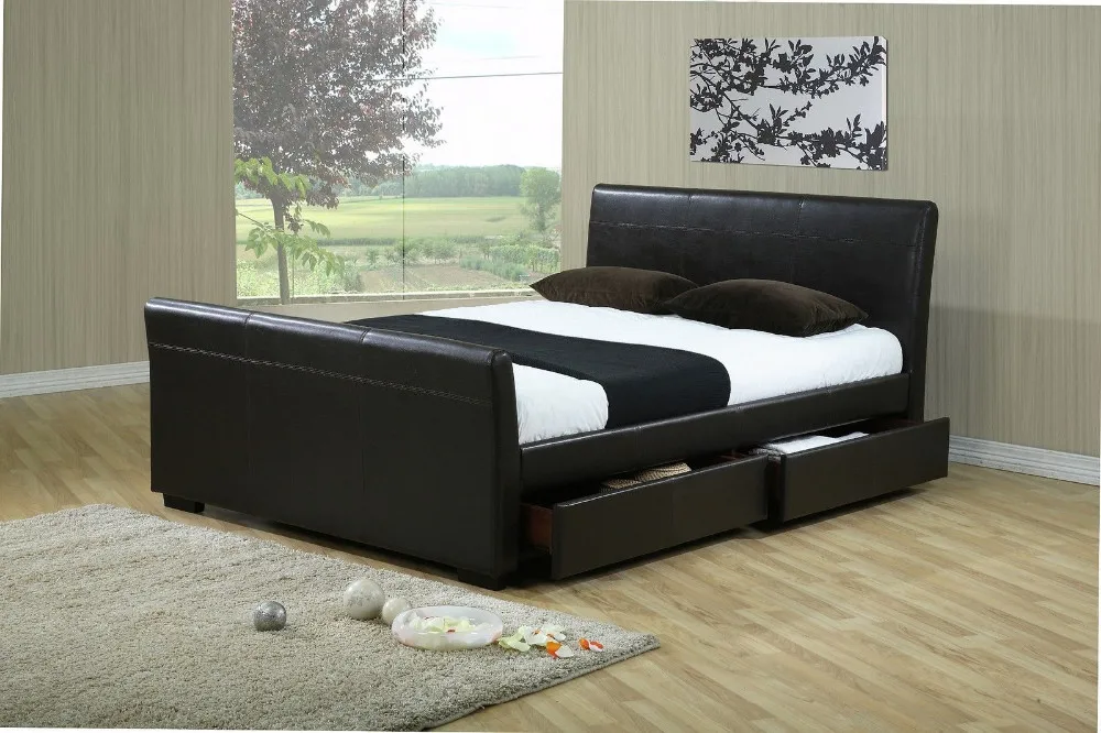 Latest Leather Wood Double Bed Designs With Storage Drawer Box Buy Bed With Storage Drawer