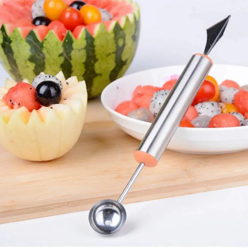 Double-End Stainless Steel Fruit Baller Carving Knife Multifunctional Fruit Vegetable Salad Tools Melon Scoops Ice Cream Spoon