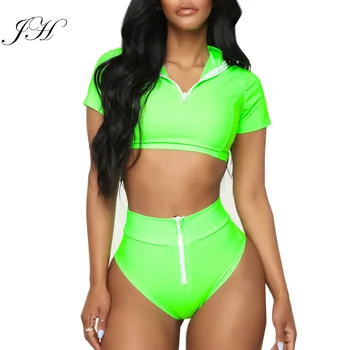 two piece short sleeve swimsuit