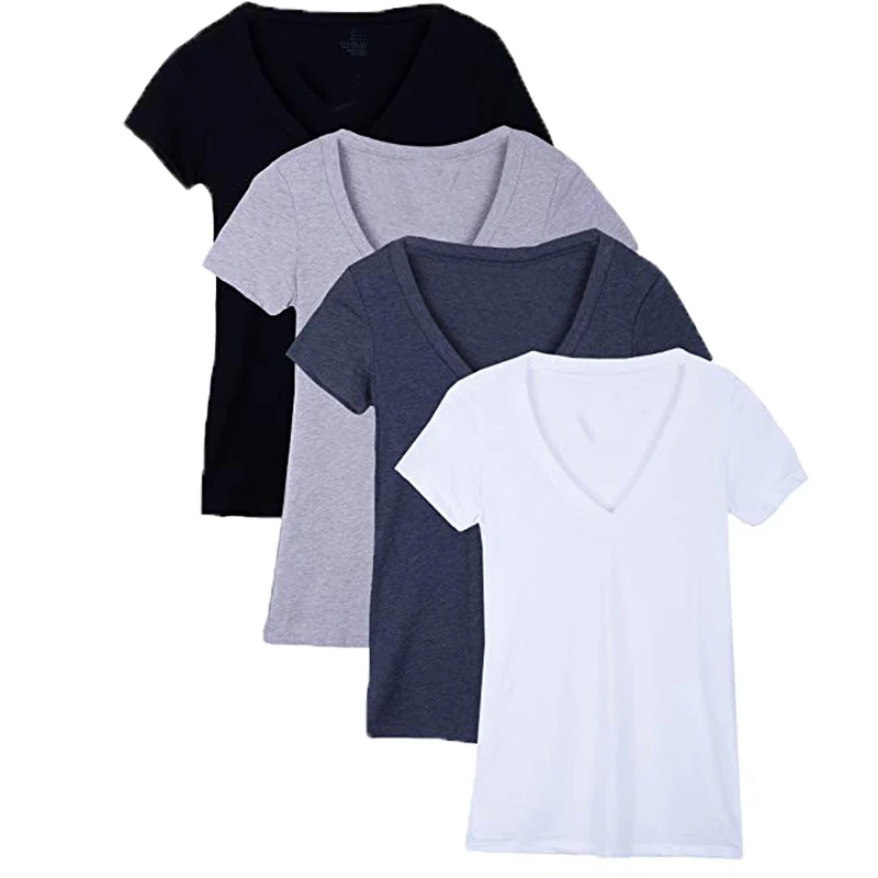 
Bulk wholesale high quality short sleeve 100% cotton V neck women blank t shirt with private label 
