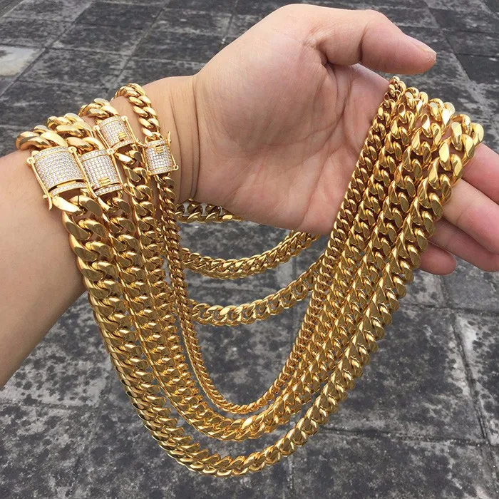 Cadena De Oro 14k 18k Hip Hop Jewelry Fashion Thick Stainless Steel Gold  Plated Cuban Link Chain Women - Buy Cuban Link Chain Womens,Cuban Chain