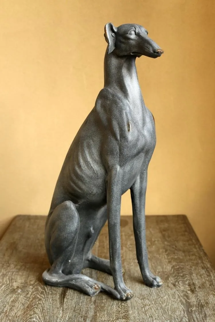 树脂古董银灰狗狗雕像