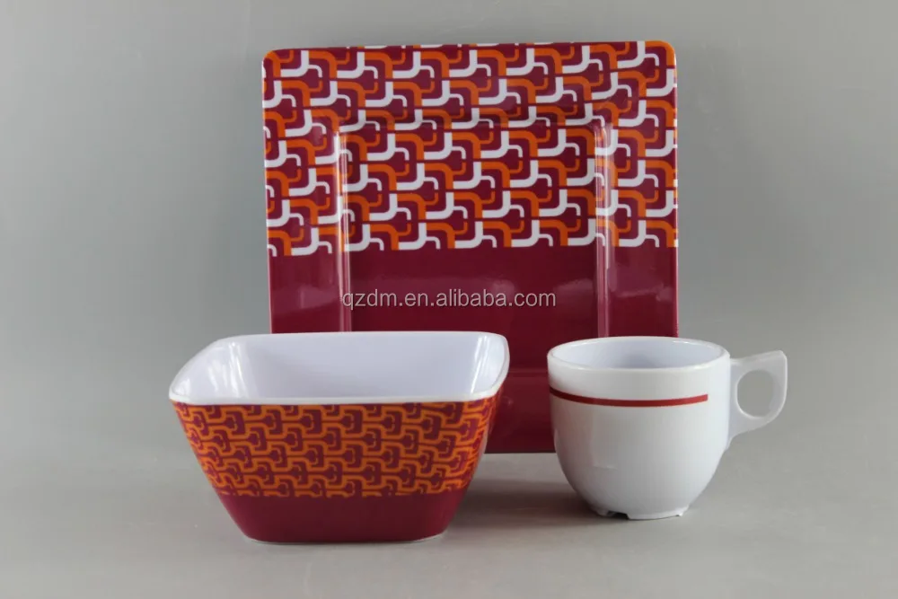 30% Melamine &100% Melamine 3pcs Plastic Dinner Set Of Plate/Bowl/Cup