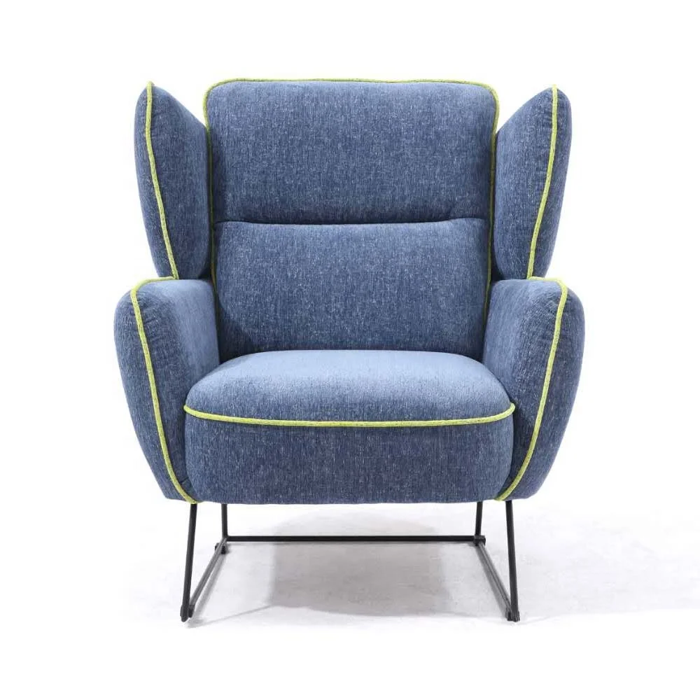 European style modern wing back comfortable blue color armchair with metal legs