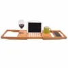 Premium Bamboo Bathtub Tray With Extending Sides Reading Rack,Tablet /Cellphone/Wine Glass Holder