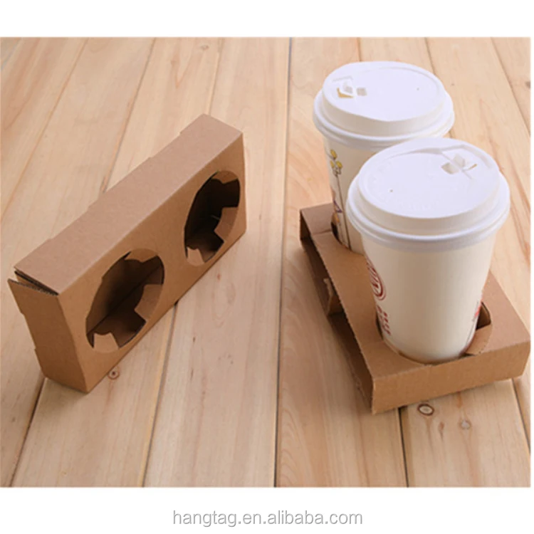 Wholesale Coffee Paper Cup Kraft Paper Holder Tray Disposable Sleeve