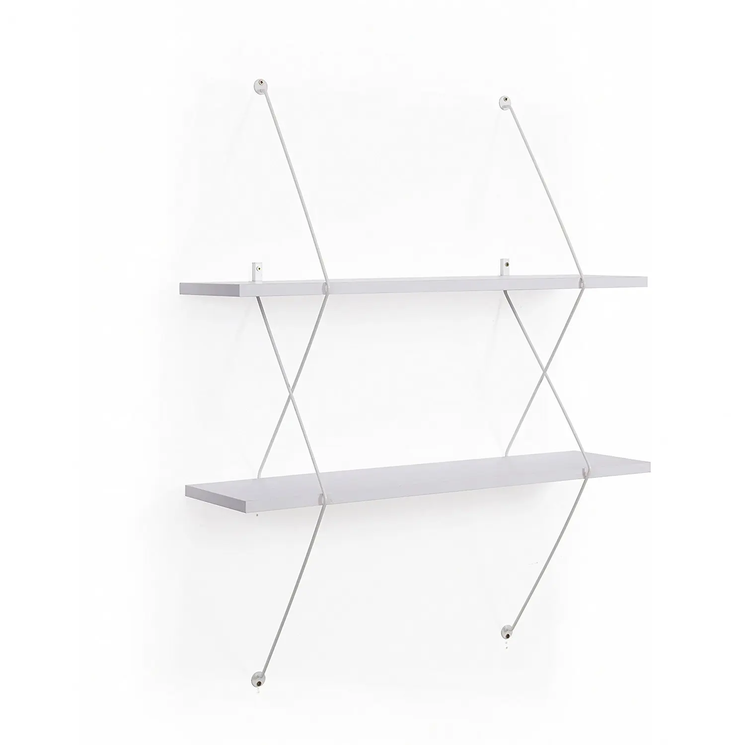 Danya B 2-Tier Floating Wall Mount Shelf with White Wire Brackets – Display Books, Décor, Picture Frames or Collectables – Decorative Modern Home Décor