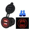 Motorcycle Auto Cigarette Lighter Socket Car Dual USB Charger 12-24V 3.1A Dustproof & Waterproof Power Adapter Black Blue LED